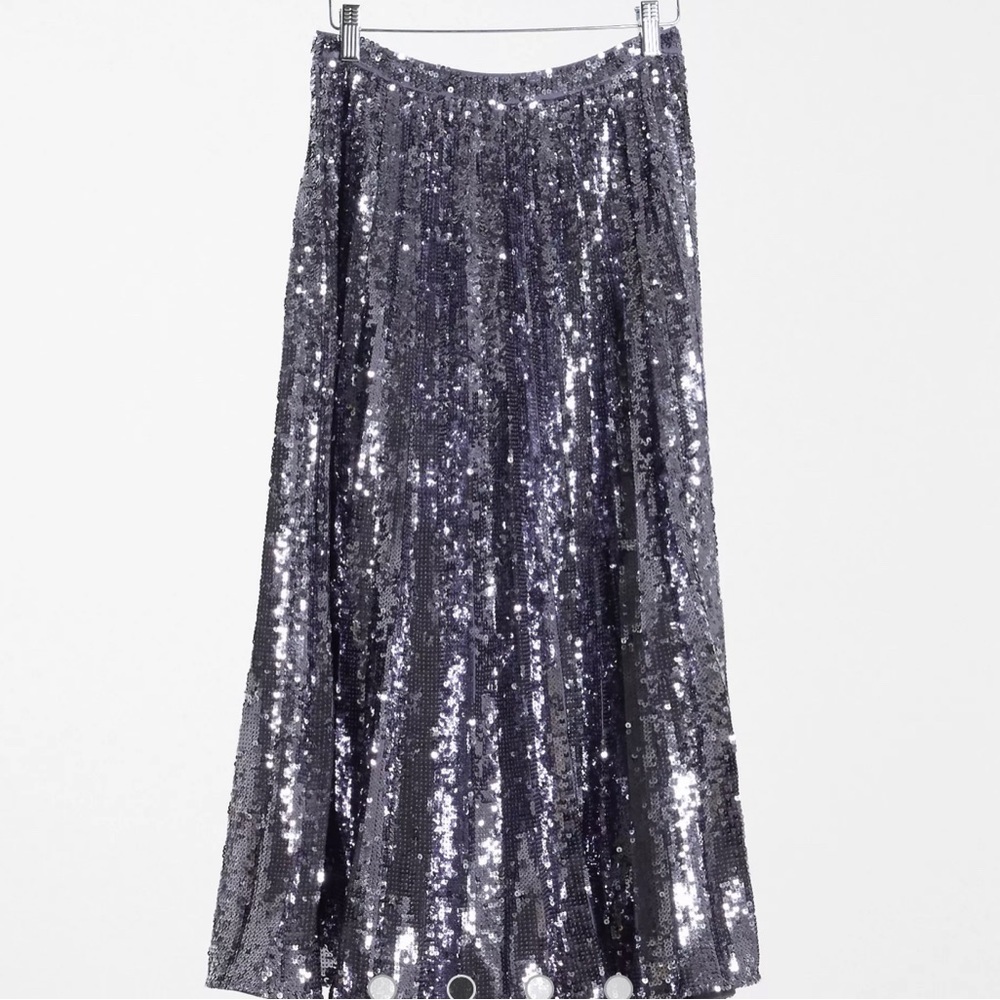 ASOS Pleated Midi Skirt in Gunmetal SZ 8